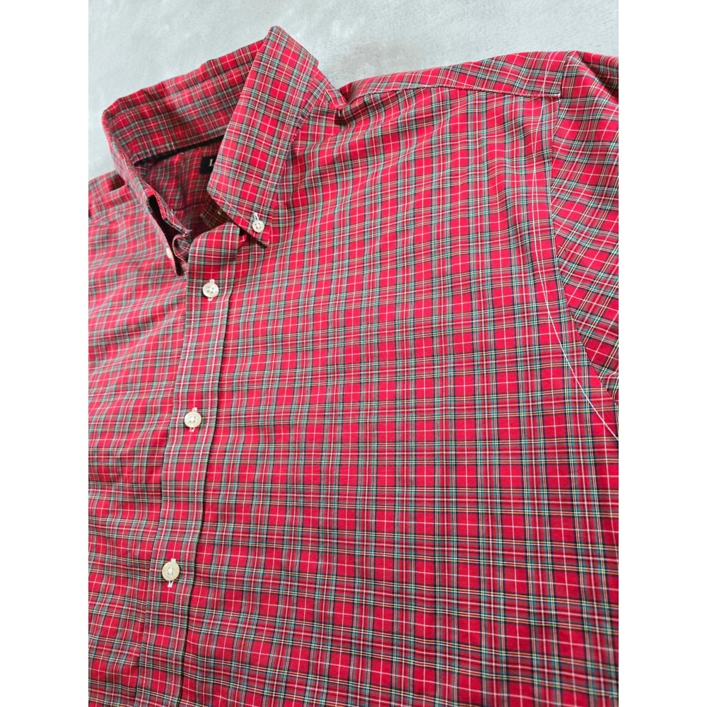 Lauren Ralph Lauren Shirt Mens 18 34/35 Black Label Red Plaid Slim Fit Stretch